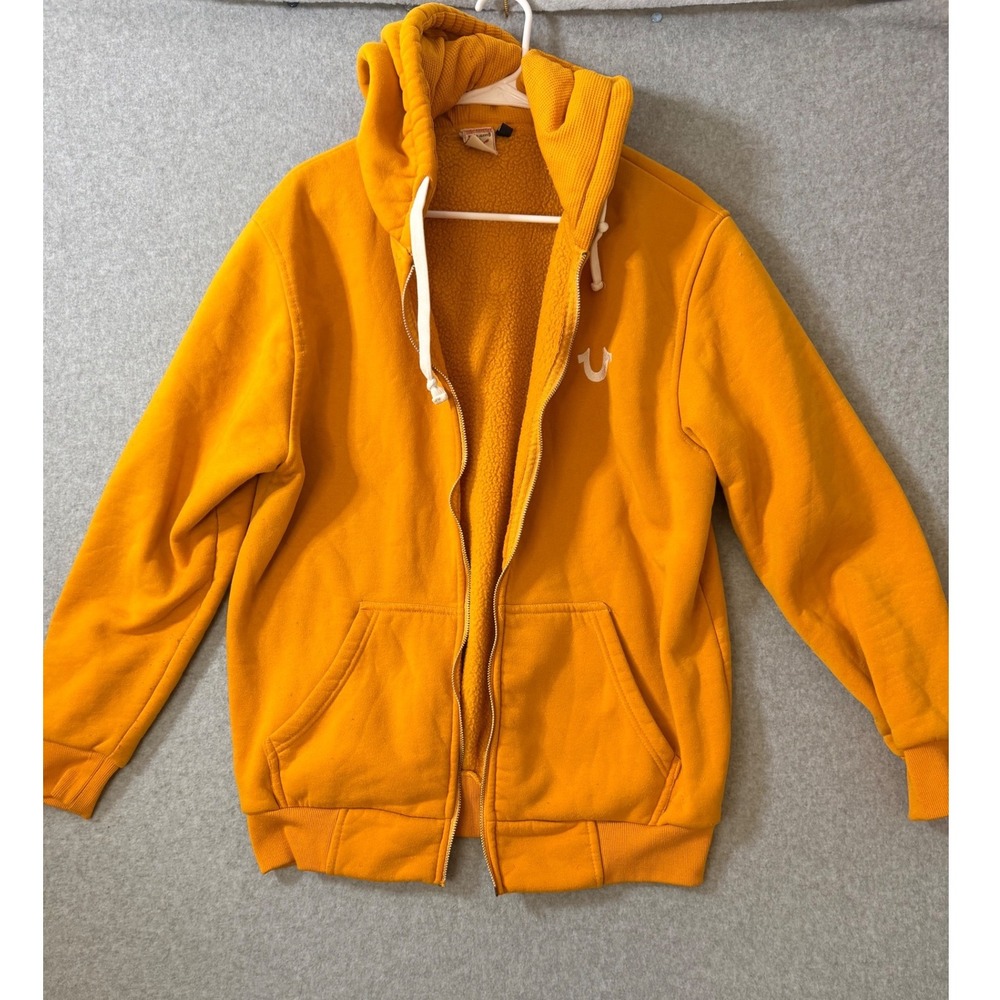 True Religion Hoodie Mens XL Full Zip Fleece Lined Made in USA Yellow Streetwear